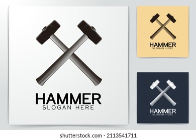 Hammer gekreuzt. Baulogo Ideen. Inspiration Logo-Design. Vorlage Vektorgrafik. einzeln auf weißem Hintergrund