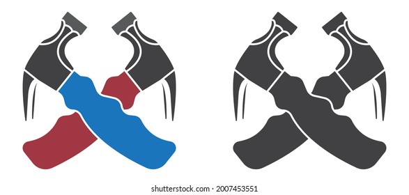 Crossed hammer flat vector icon for apps or websites