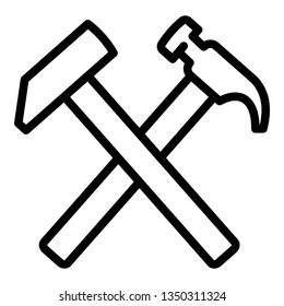 Crossed hammer icon. Outline crossed hammer vector icon for web design isolated on white background