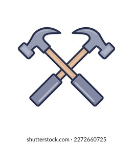 Icono de martillo cruzado. Esclarecido y colorido. Ilustración vectorial plana.