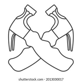 Crossed hammer line vector icon for apps or websites