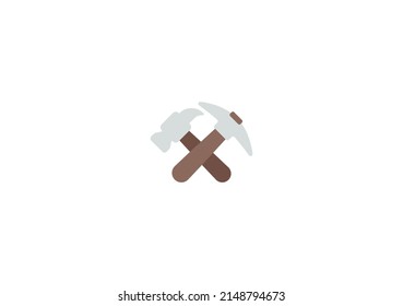 Überquerte Hammer und Pick Vector isoliertes Emoticon. Symbol für Hammer und Kick