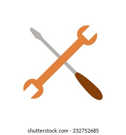 Crossed hammer and spanner. Tools icon in grey color, repair symbol