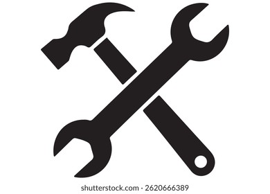 Crossed hammer and wrench graphic for repair and maintenance
