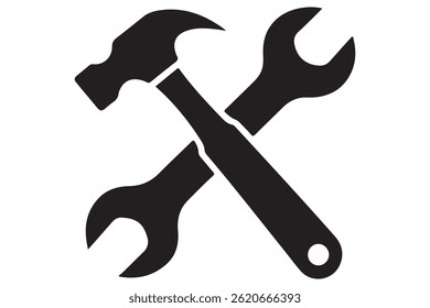 Crossed hammer and wrench graphic for repair and maintenance
