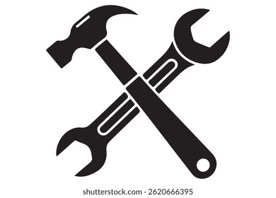 Crossed hammer and wrench graphic for repair and maintenance
