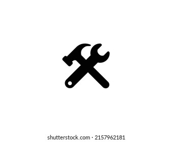 Überquerte Hammer- und Schraubenschlüssel, einzelne Vektorgrafik-Symbol. Emoji-Icon von Hammer und WFranzösisch