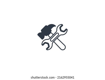 Überquerte Hammer und Schraubenvektor isoliertes Emoticon. Hammer-Symbol