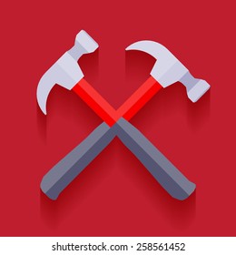 Crossed hammers against the red background. Conceptual illustration suitable for advertising and promotion
