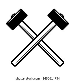 Crossed hammers. Design element for poster, emblem, sign, logo, label. Vector illustration