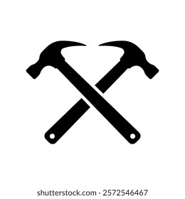 Crossed hammers icon. Black silhouette. Front side view. Vector simple flat graphic illustration. Isolated object on white background. Isolate.