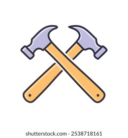 ícone Martelos cruzados. Trabalho em equipe, construção e construção; símbolo de colaboração e esforço compartilhado.