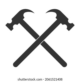 Crossed hammers vector icon. Sledge hammer symbol. Blacksmith tool sing. Industry and construction logo. Silhouette isolated on white background.