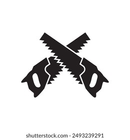 Crossed hand saw isolated vector graphics