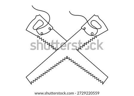 Crossed hand saws continuous line drawing for carpentry and day projects
