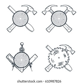 Crossed Hand tools for Carpentry or Construction Labels and Badges. Vector illustration