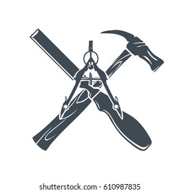 Crossed Hand tools for Carpentry or Construction Label and Badges. Vector illustration