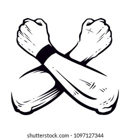 Crossed Hands Clenched in Fists Vector art isolated on white. Brutal symbol.