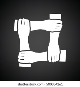 Crossed hands icon. Black background with white. Vector illustration.