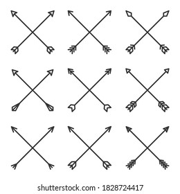 Crossed Hipster Arrows Set on White Background. Vector
