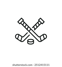 Crossed hockey sticks and puck icon. Simple hockey sticks icon for social media, app, and web design. Vector illustration