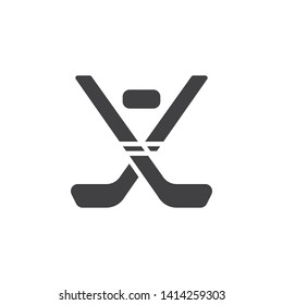 Crossed Hockey Sticks and puck vector icon. filled flat sign for mobile concept and web design. Ice hockey sport glyph icon. Symbol, logo illustration. Vector graphics