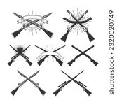 Crossed hunting rifles and guns. Design element for emblem, sign.