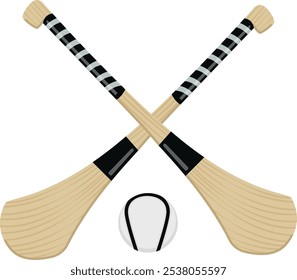 Varas de Hurling Cruzadas e Ilustração de Bola