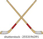 Crossed Ice Hockey Sticks Color. Vector Illustration.