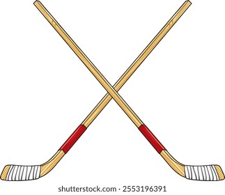 Crossed Ice Hockey Sticks Color. Vector Illustration.