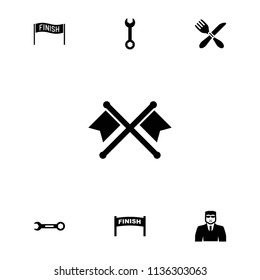 Crossed icon. collection of 7 crossed filled icons such as security guy, wrench, finish. editable crossed icons for web and mobile.