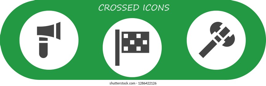  crossed icon set. 3 filled crossed icons. Simple modern icons about  - Axe, Finish flag