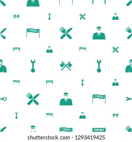 crossed icons pattern seamless white background. Included editable filled fork and knife, crossed flags, finish, wrench, security guy icons. crossed icons for web and mobile.