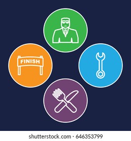 Crossed icons set. set of 4 crossed outline icons such as security guy, wrench, fork and knife