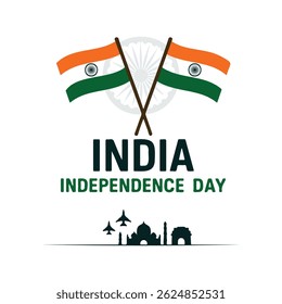 Bandeiras indianas cruzadas com ÍNDIA Texto Independência Design	