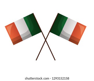 crossed irish flags on white background