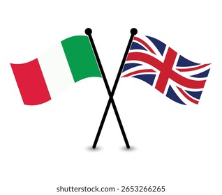 Crossed Italian and British flags, symbolizing international relations.