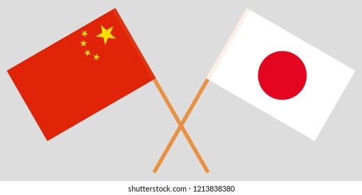 The crossed Japan and China flags. Official colors. Vector illustration