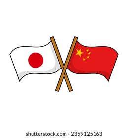 Crossed Japanese and Chinese flags. Vector.