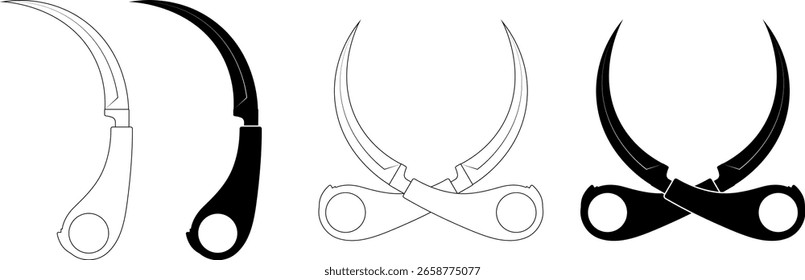 crossed karambit or kerambit knife icon set