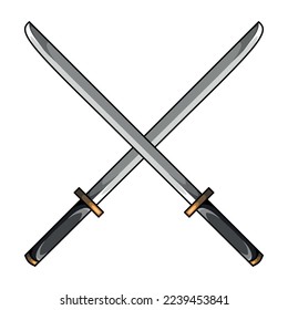 Crossed katana sword isolated on white. flat, set, weapon, cross, crossed, sword, katana, samurai, tool, equipment, ninja, japanese sword, shogun. for logo, icon, vector illustration.