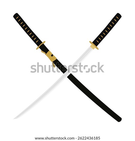 Crossed katana sword vector illustration. Samurai sword. Traditional asian ninja weapon