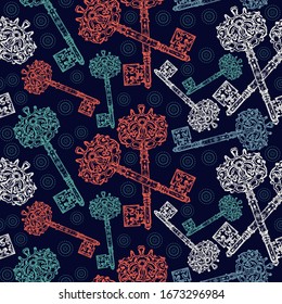 Teclas cruzadas.Patrón sin problemas. Embalaje de papel antiguo, estilo de scrapbooking. Fondo vintage. manuscrito medieval, arte grabado