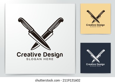 crossed kitchen knife. cutter or butchery logo Ideas. Inspiration logo design. Template Vector Illustration. Isolated On White Background
