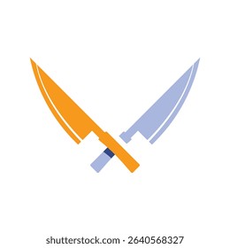 Crossed kitchen knife. Iconic illustration. White background.