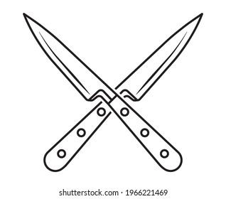 Crossed kitchen knife line art vector icon for apps or websites