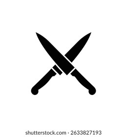 Crossed Kitchen Knives Silhouette Icon Vector Illustration Representing Chef Tools and Culinary Symbols in Flat Design on White Background