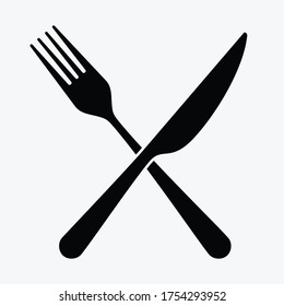 Crossed knife and fork black icons isolated on white background - Vector illustration