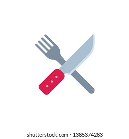 Crossed knife and fork flat icon, vector sign, Kitchen cutlery colorful pictogram isolated on white. Symbol, logo illustration. Flat style design