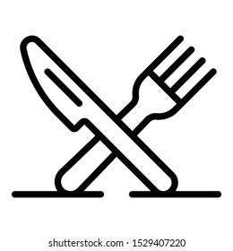 Crossed knife fork icon. Outline crossed knife fork vector icon for web design isolated on white background